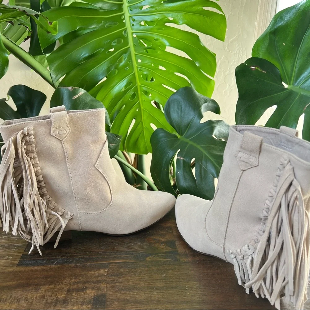 Zara Fringe Cream Suede Ankle Boots EU39 US8 ‘Display Shoes’